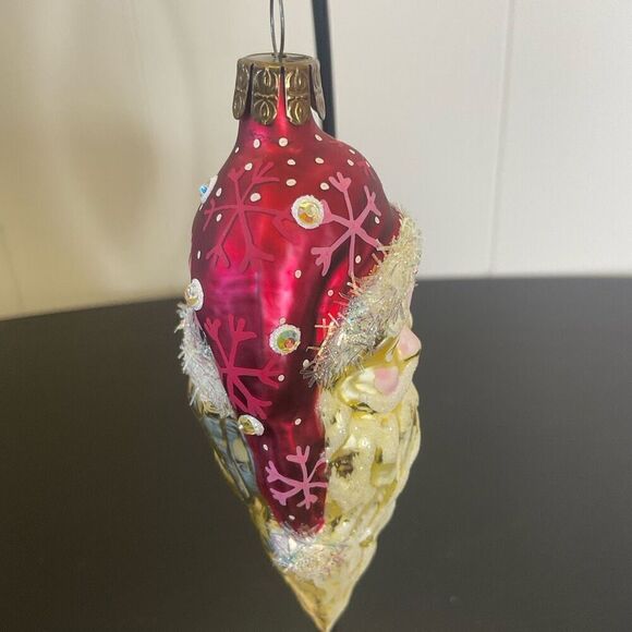 Old World Christmas Ornament Santa Claus Head Face Glass Red White 4.5" - Picture 4 of 8